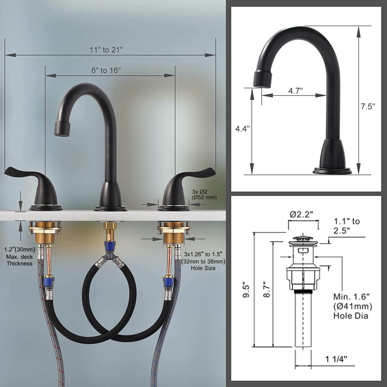 arcora 8 inch widespread matte black bathroom faucet 6