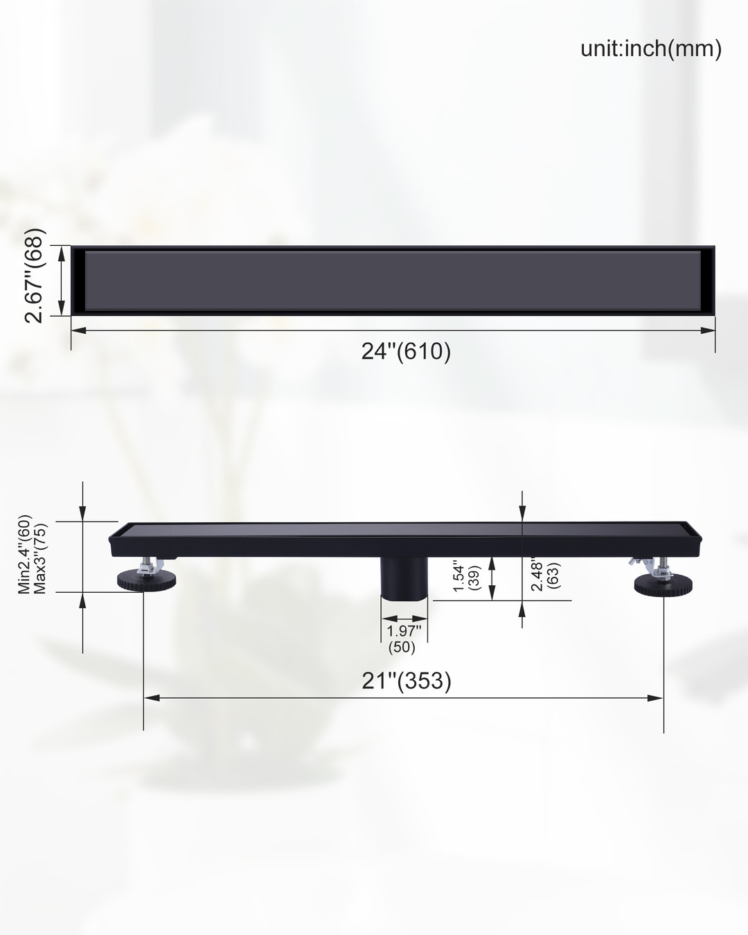 stainless steel linear shower drain with square pattern drain cover 14