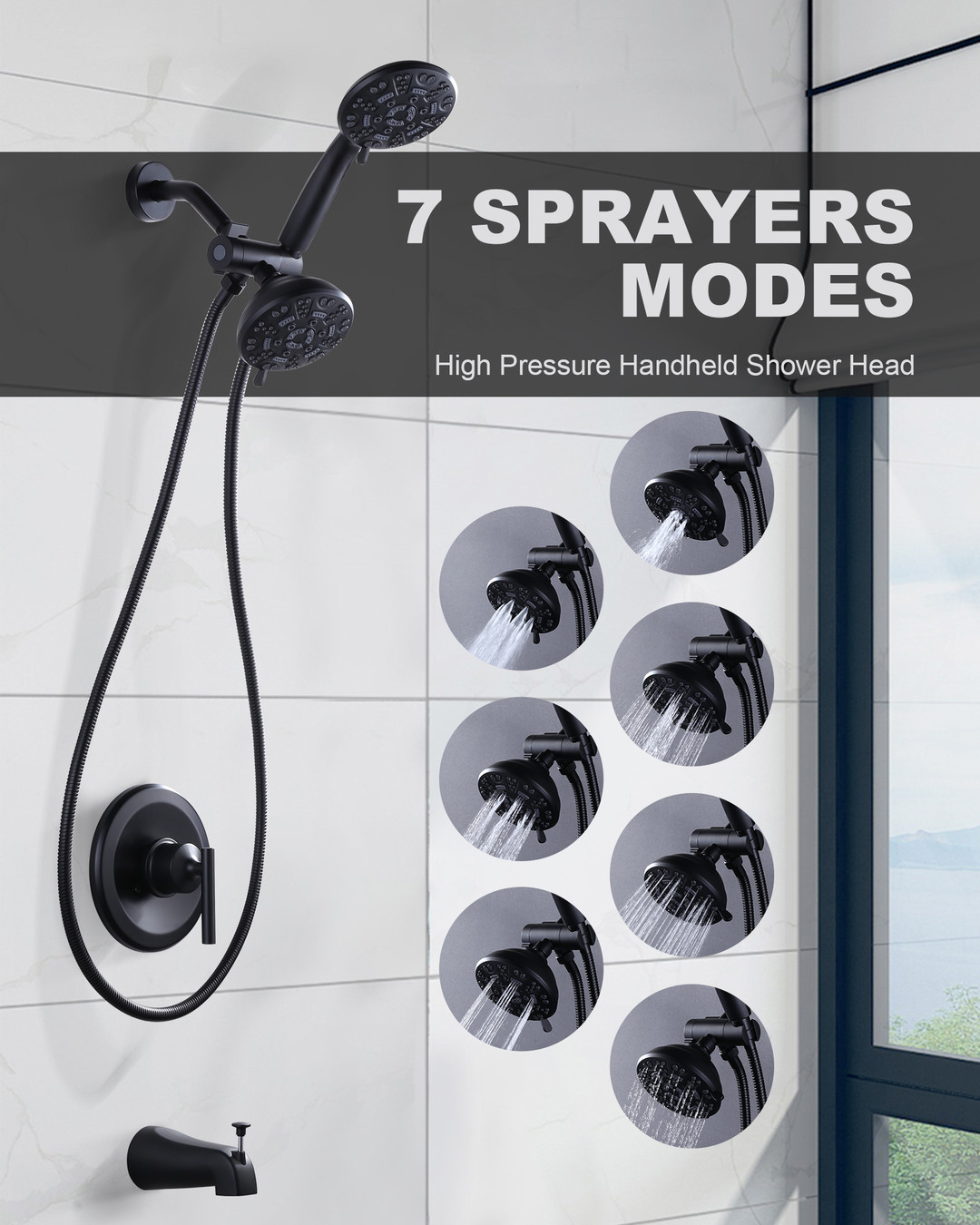 wall mounted shower system with dual shower heads and tub faucet 10