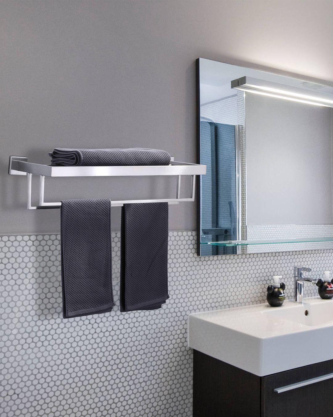 wall mounted towel rack with dual rows 2