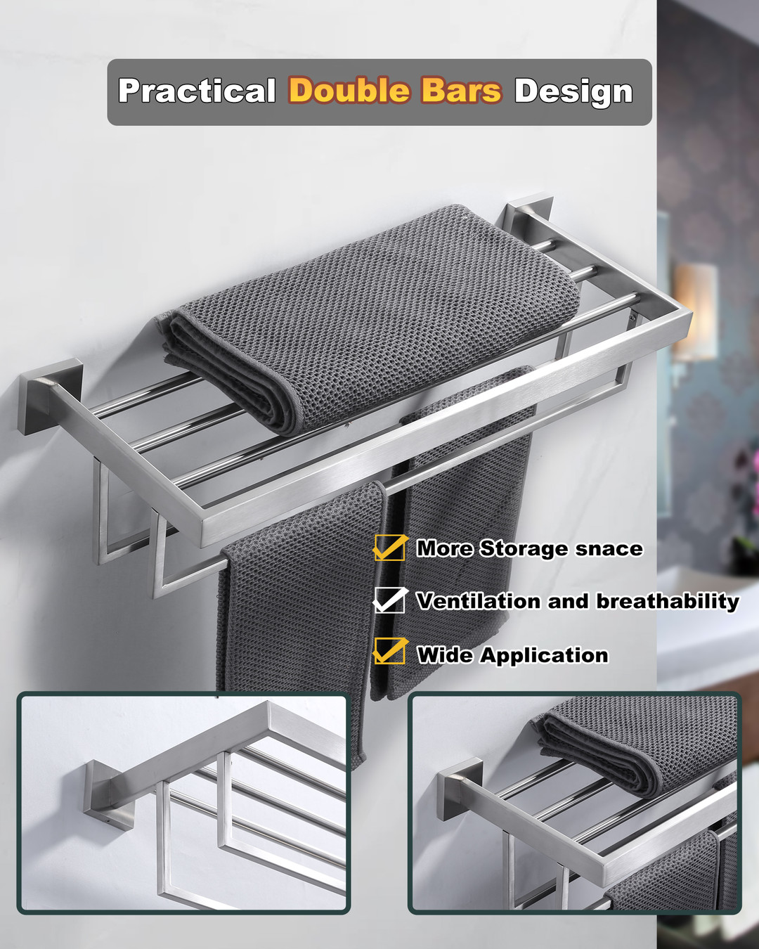 wall mounted towel rack with dual rows 3