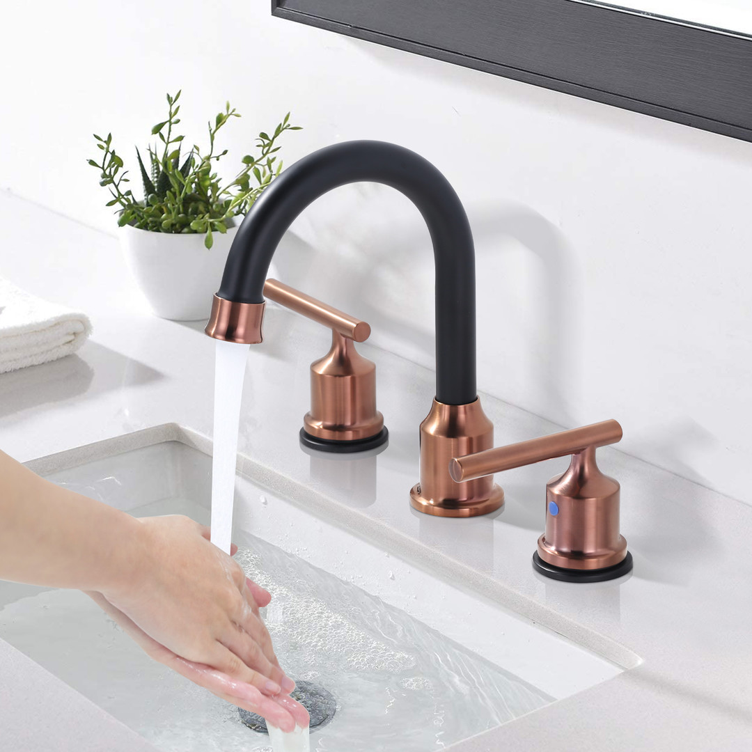 widespread rose gold and black bathroom faucet 2