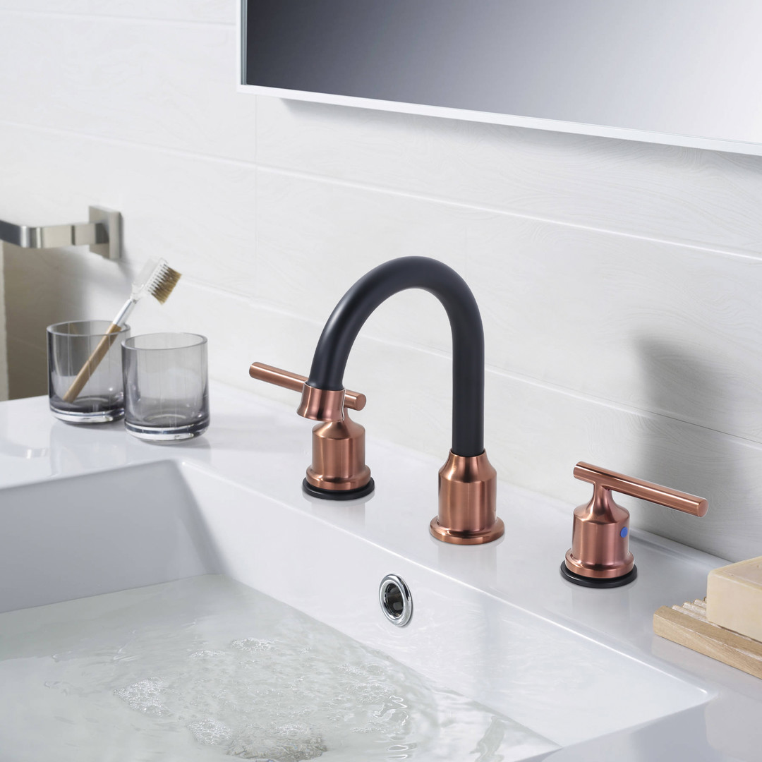 widespread rose gold and black bathroom faucet 4