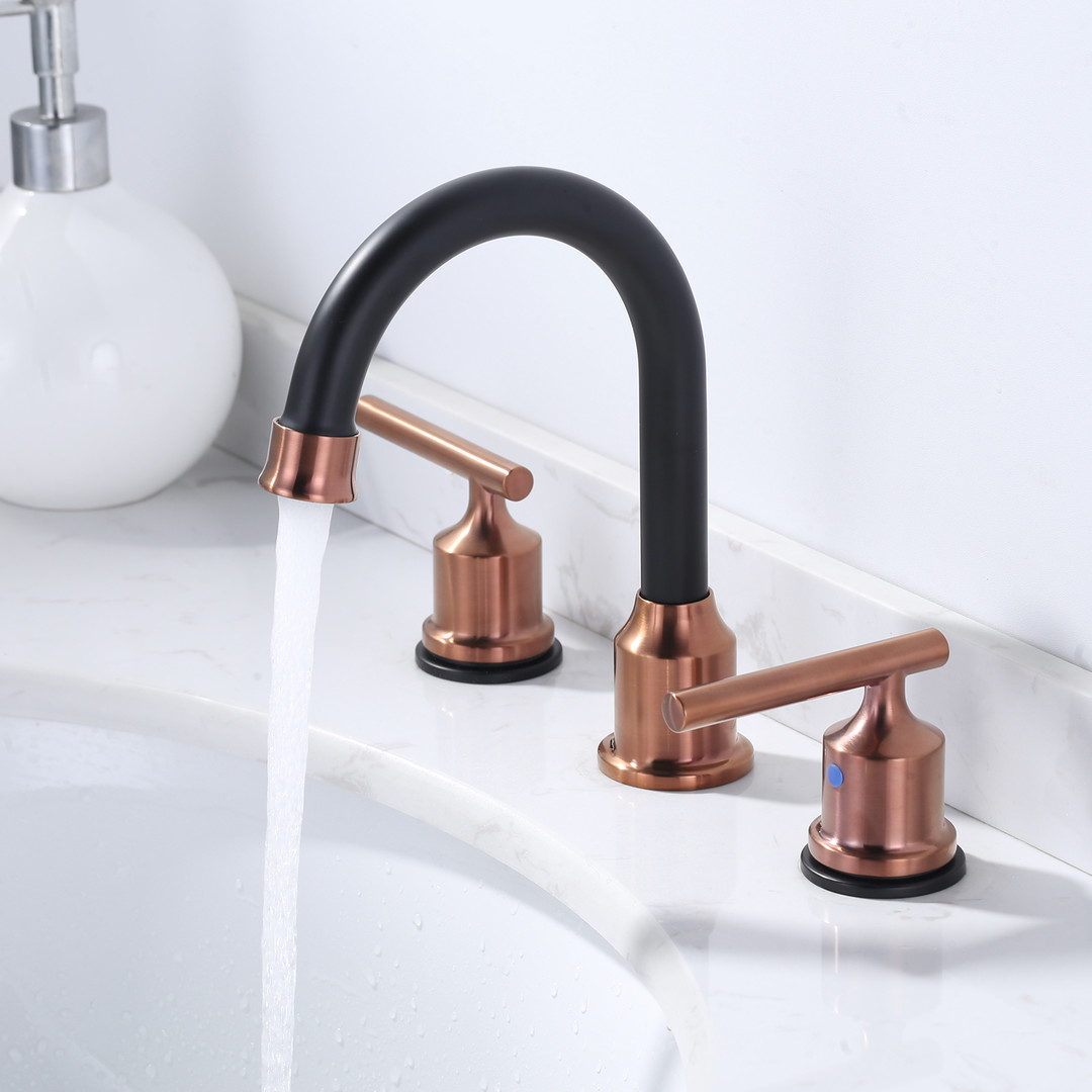 widespread rose gold and black bathroom faucet 6