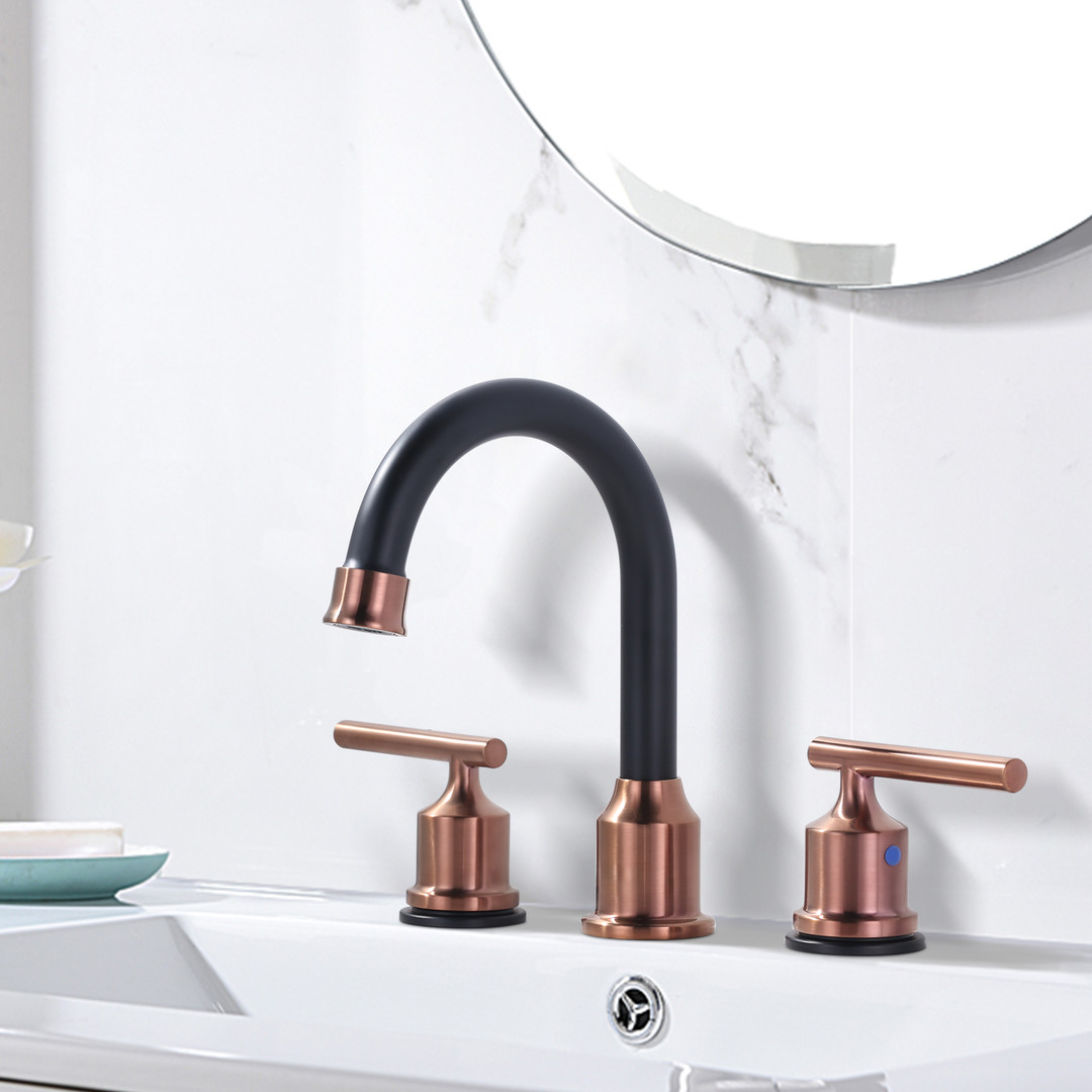 widespread rose gold and black bathroom faucet 7