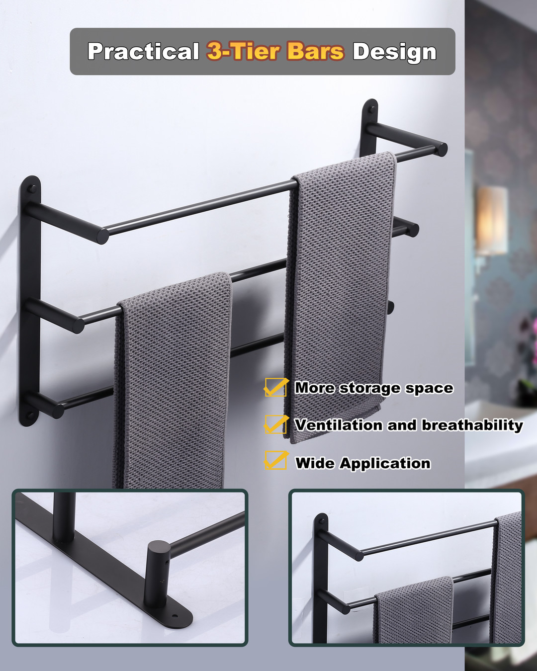 wowow 24 in 3 tier wall mounted towel rack 10