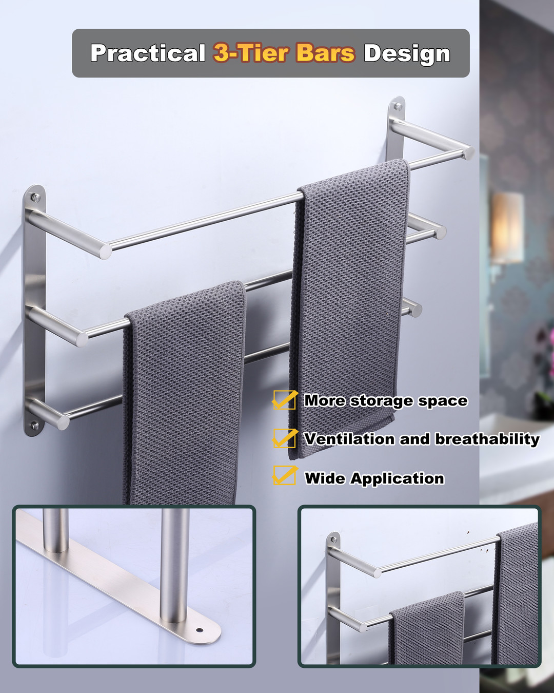 wowow 24 in 3 tier wall mounted towel rack 3