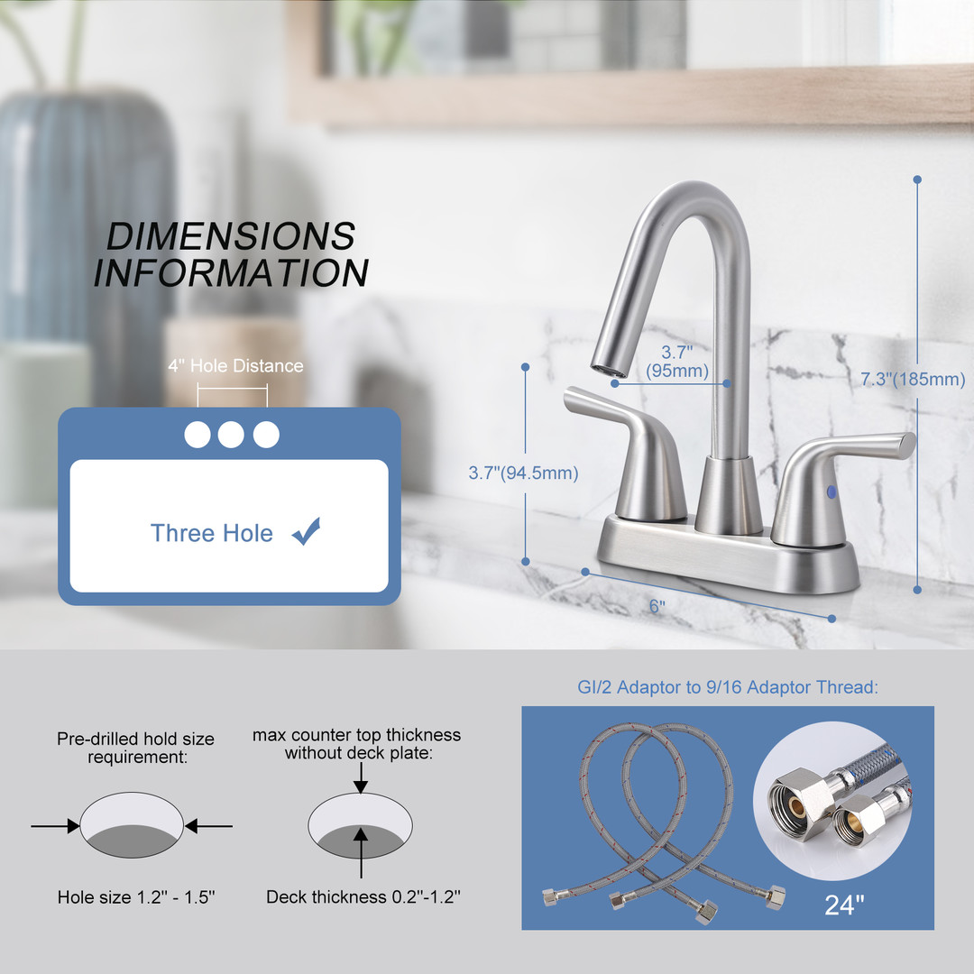 wowow 4 in stainless steel centerset double handle bathroom faucet with drain 5