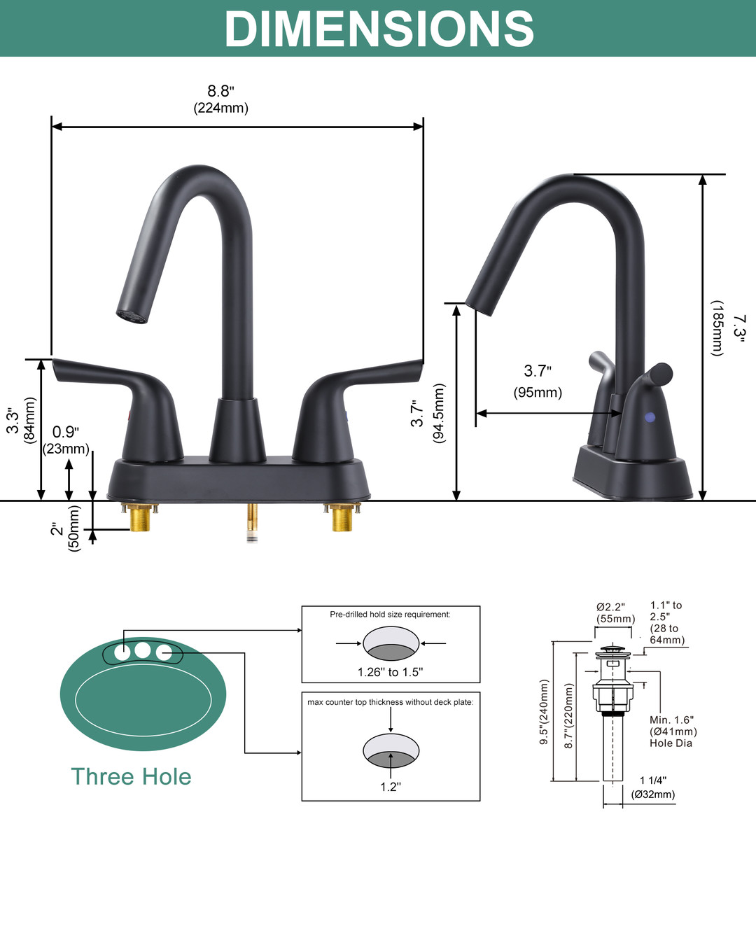 wowow 4 in stainless steel centerset double handle bathroom faucet with drain 9