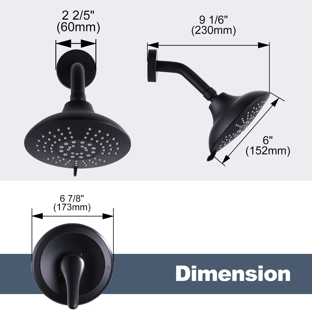 wowow 5 spray matte black high pressure shower system with valve included 8