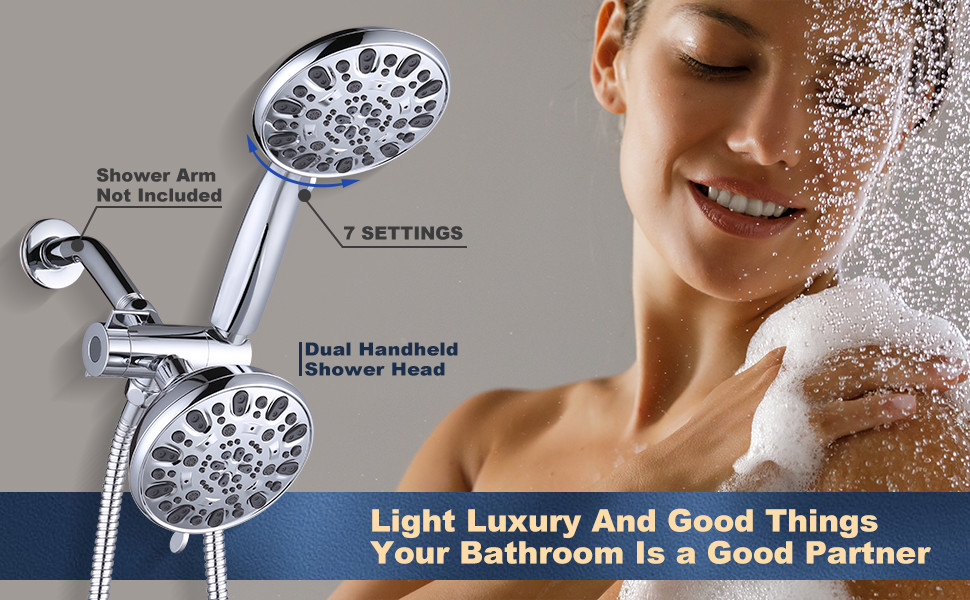 wowow 7 setting mode chrome dual rain shower head system with handheld 1