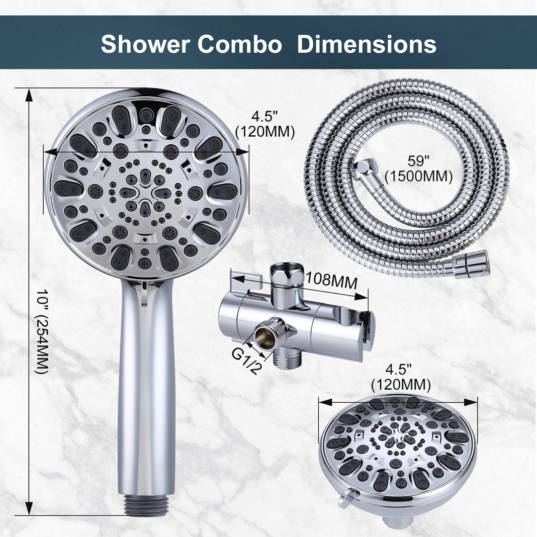 wowow 7 setting mode chrome dual rain shower head system with handheld 11