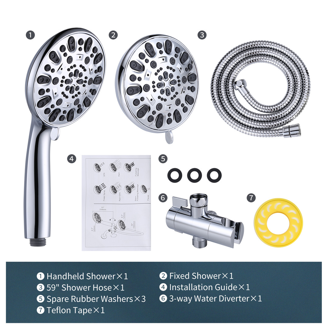 wowow 7 setting mode chrome dual rain shower head system with handheld 12