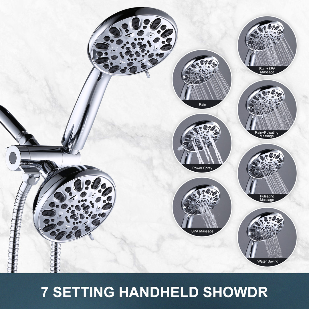 wowow 7 setting mode chrome dual rain shower head system with handheld 7