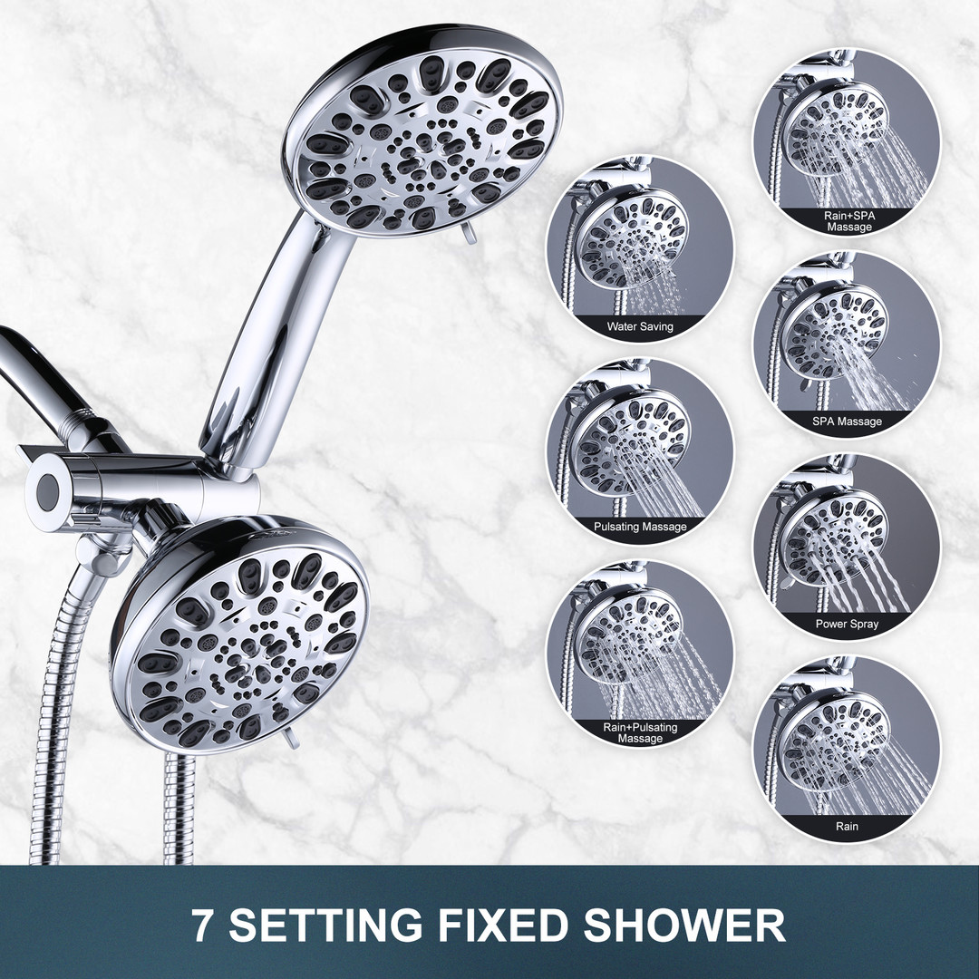 wowow 7 setting mode chrome dual rain shower head system with handheld 8