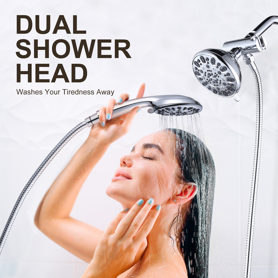 wowow 7 setting mode chrome dual rain shower head system with handheld 9