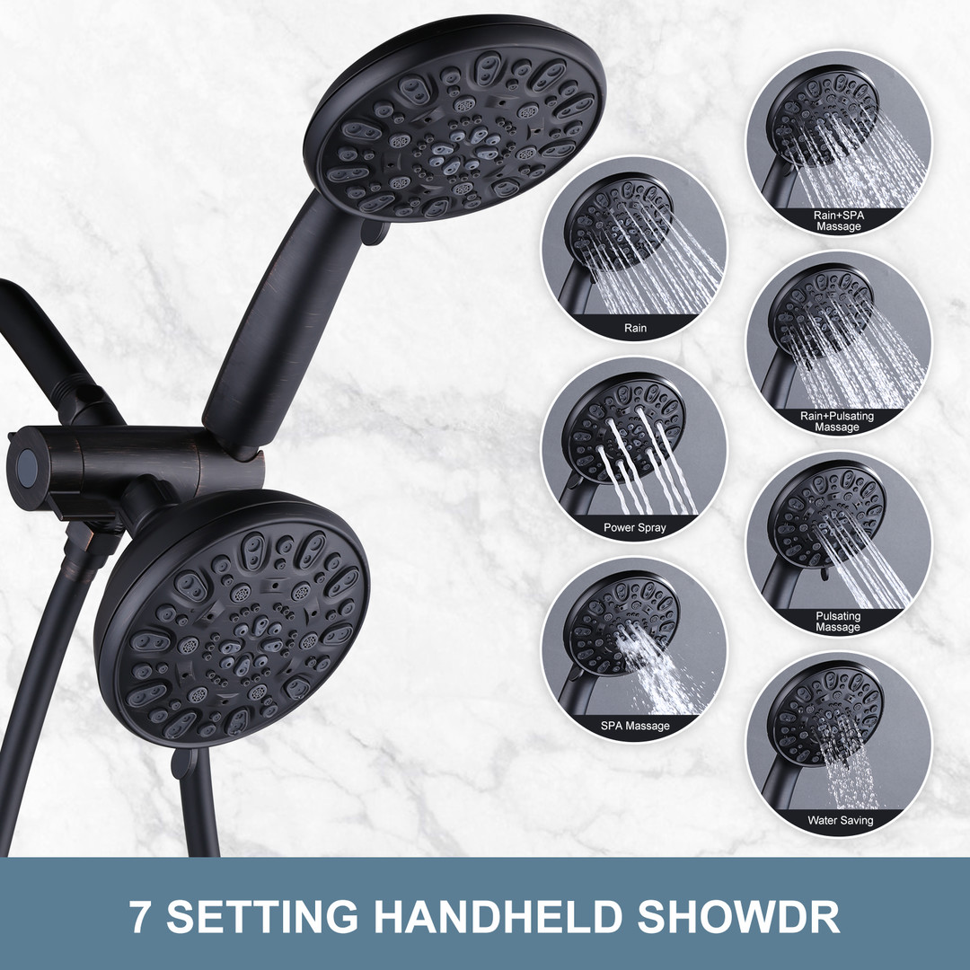 wowow 7 setting mode oil rubbed bronze dual rain shower head system with handheld 2