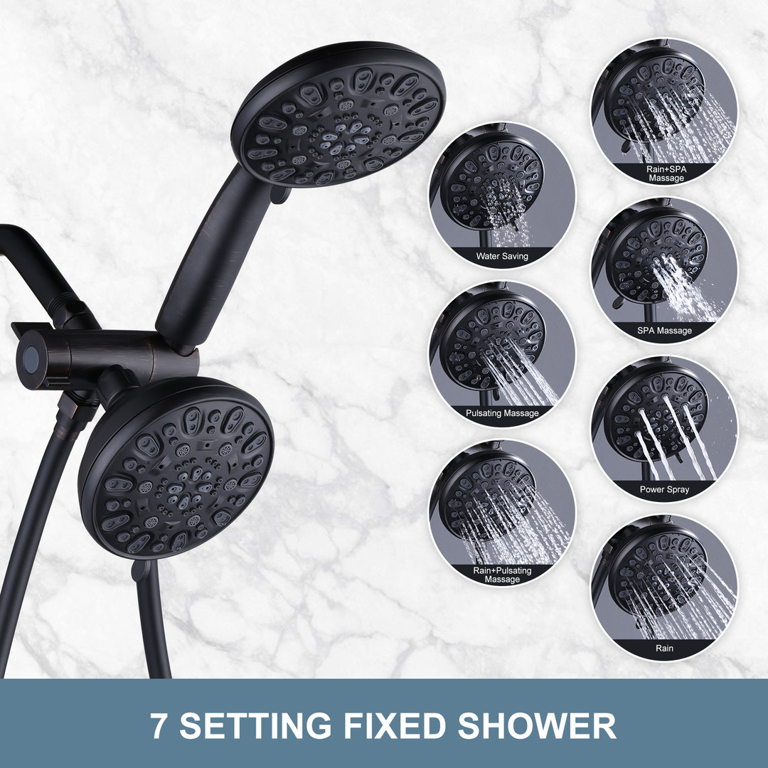 wowow 7 setting mode oil rubbed bronze dual rain shower head system with handheld 3