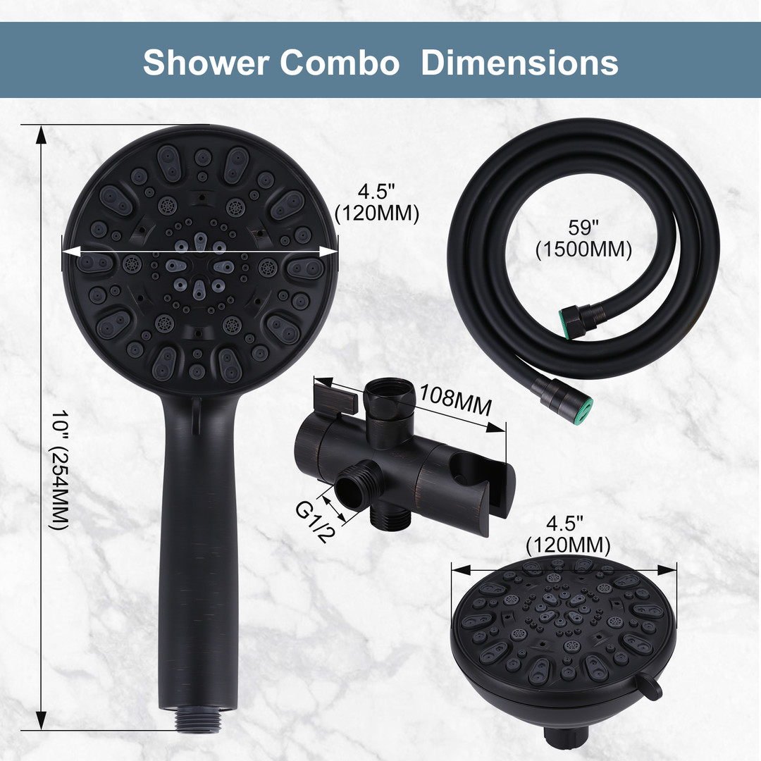 wowow 7 setting mode oil rubbed bronze dual rain shower head system with handheld 6