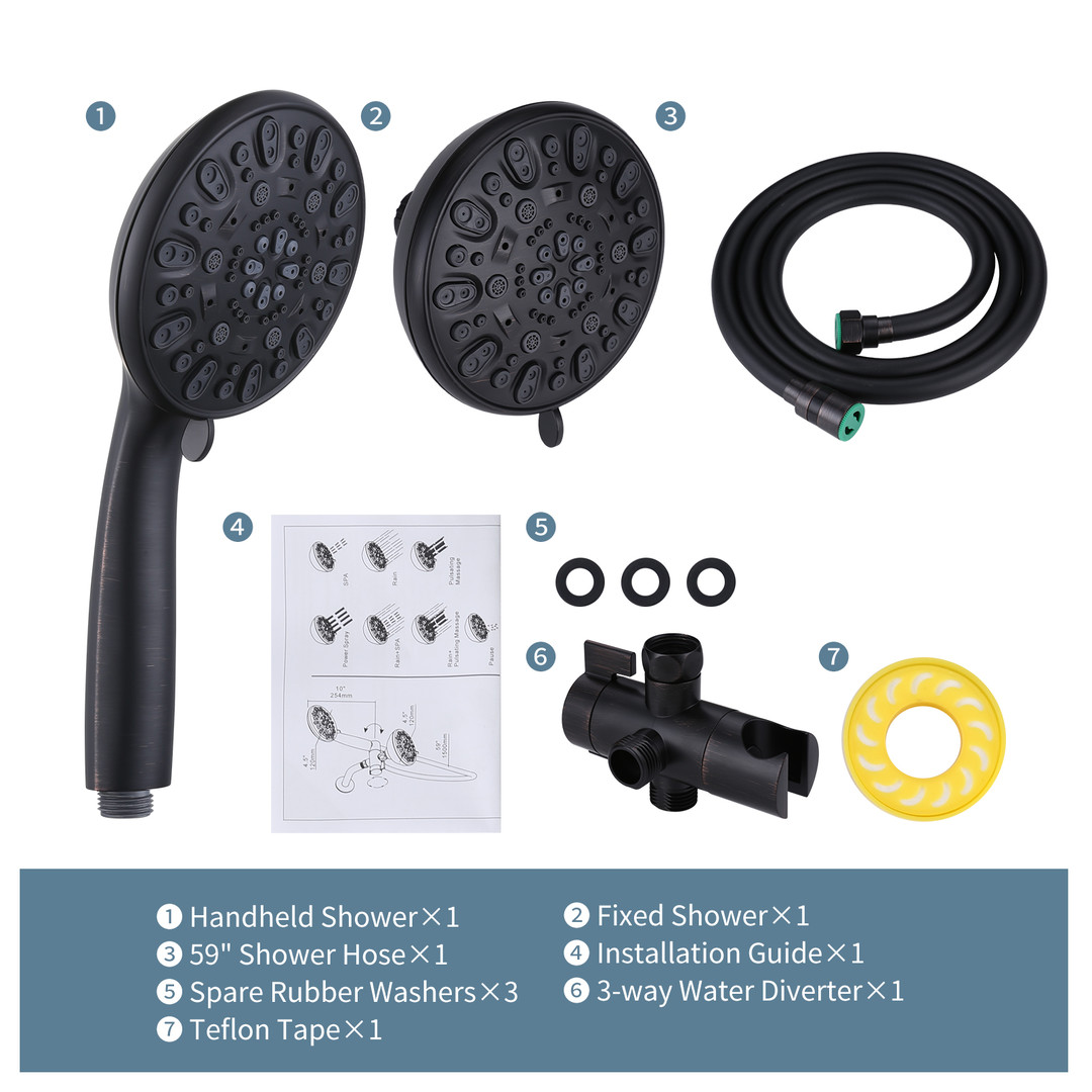 wowow 7 setting mode oil rubbed bronze dual rain shower head system with handheld 7