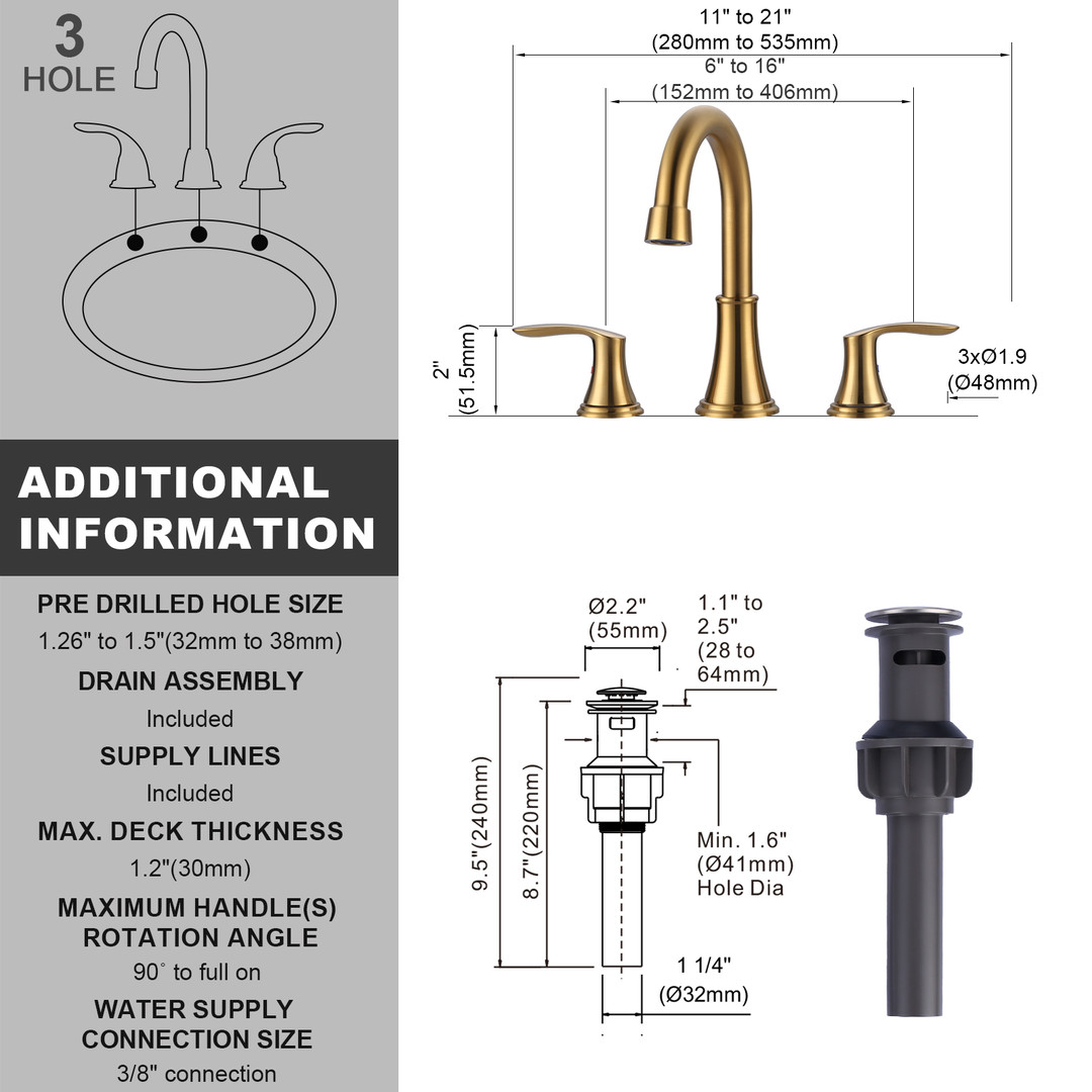 wowow 8 in widespread double handle bathroom sink faucet with pop up drain 20