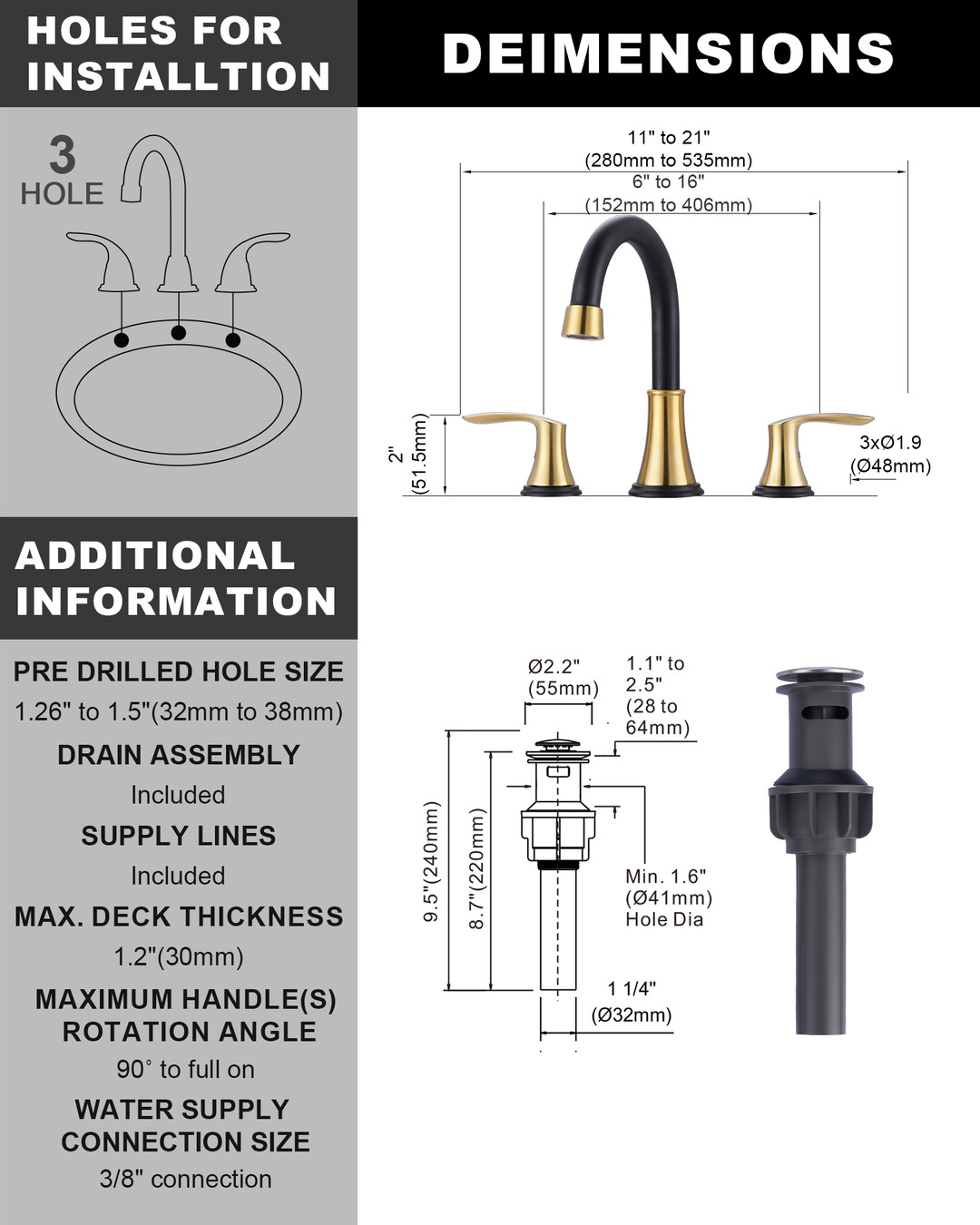 wowow 8 in widespread double handle bathroom sink faucet with pop up drain 27