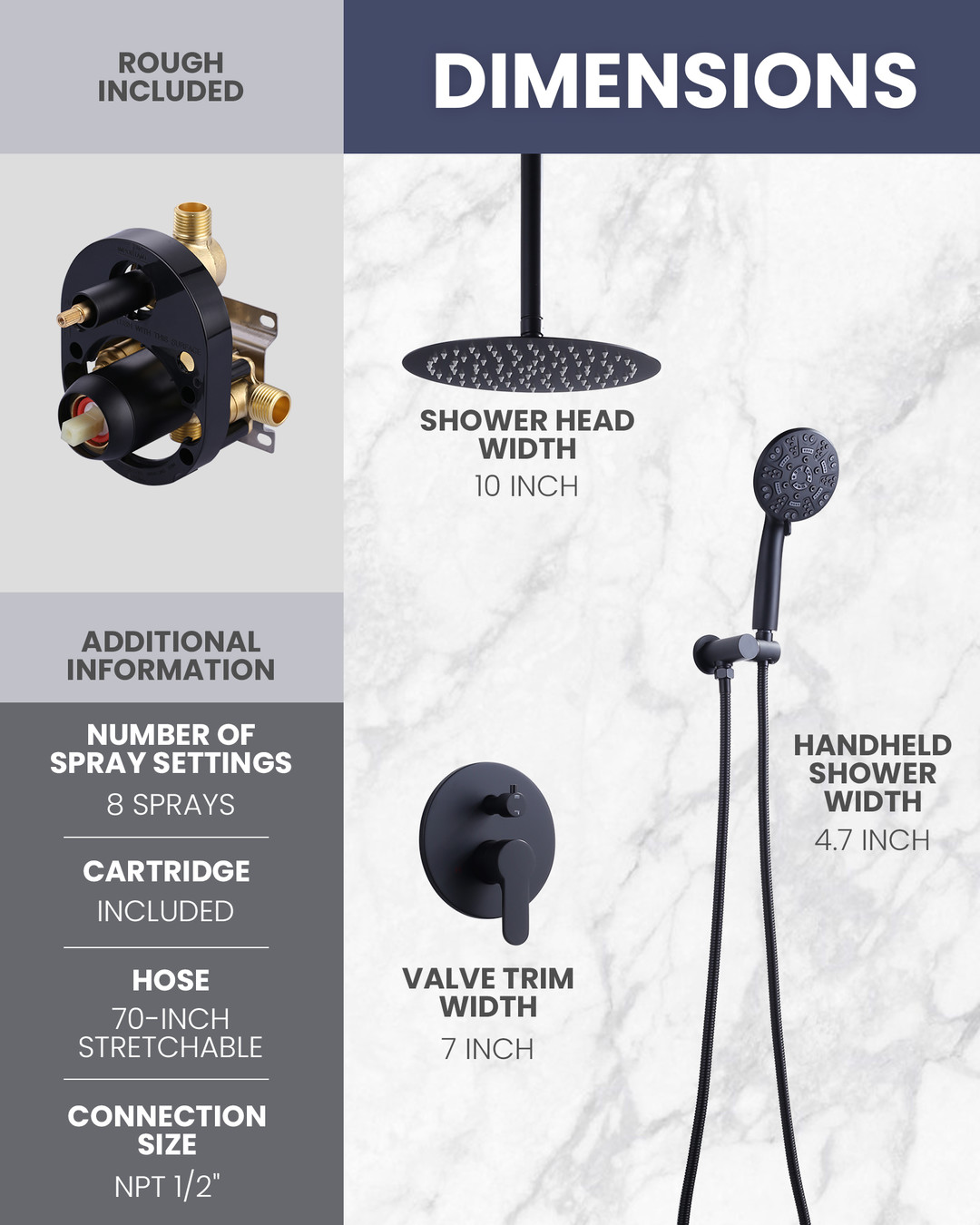 wowow 8 spray matte black ceil mounted shower system and handheld shower head 7 1