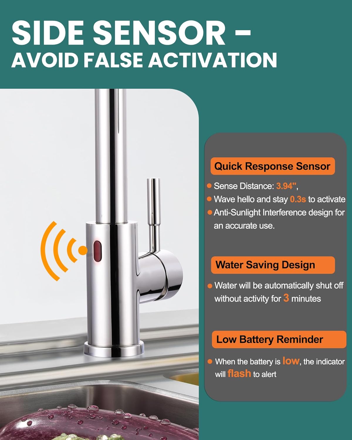 wowow automatic smart motion sensor chrome pull down kitchen faucet 4