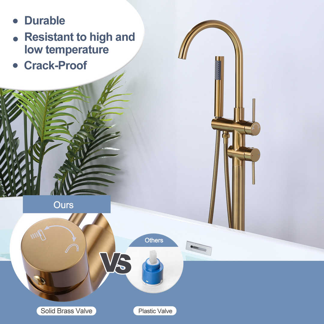 wowow brushed gold freestanding tub filler with hand shower mixer taps swivel spout 3