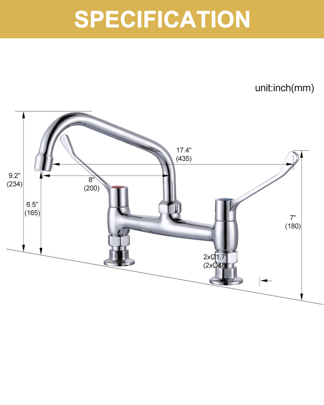 wowow deck mount polished chrome commercial kitchen sink faucet with 8 in swivel spout 4