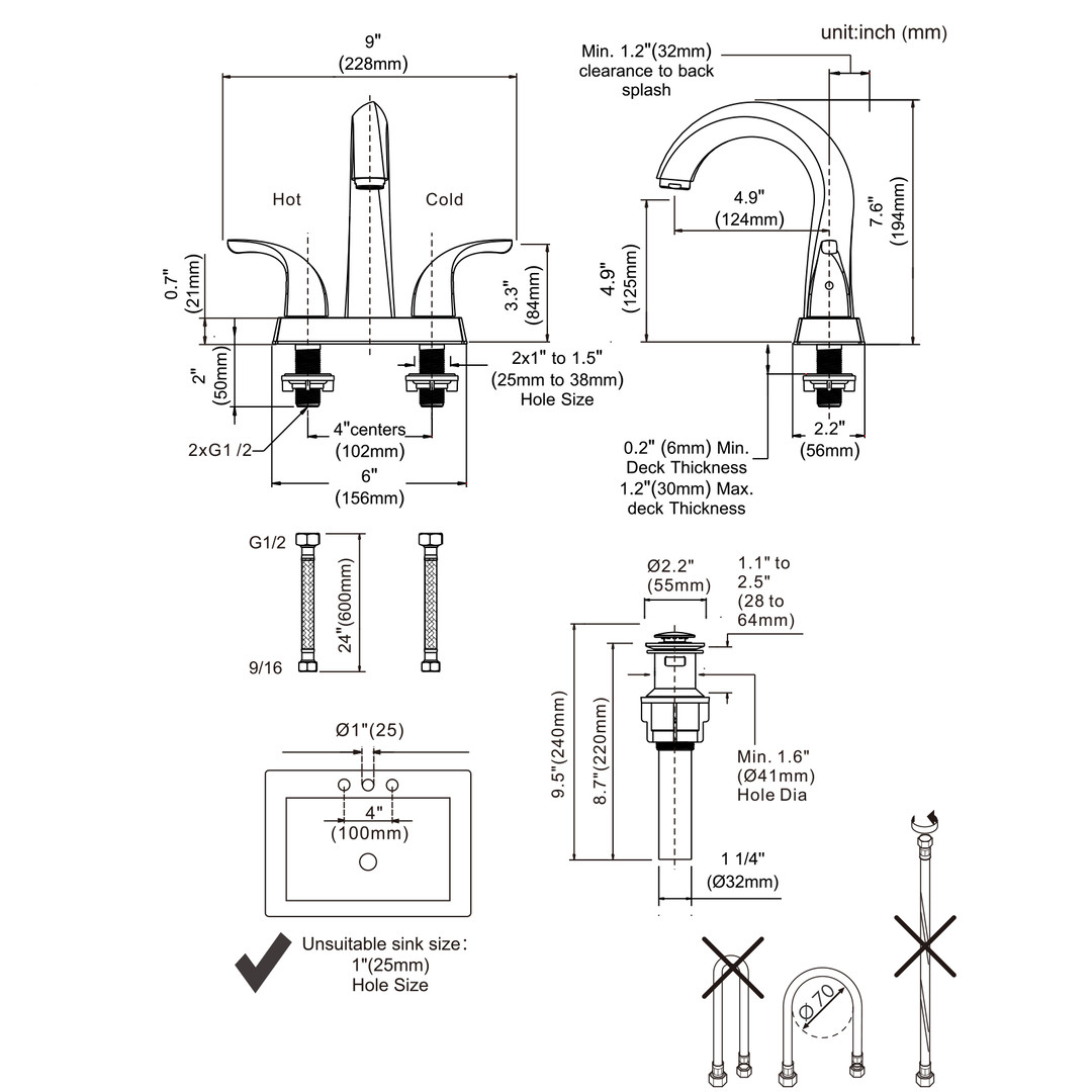 wowow high arc centerset bathroom sink faucet with pop up drain 13