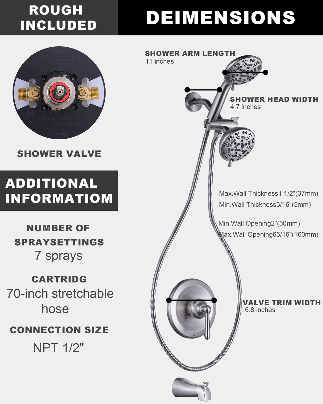 wowow high pressure tub and shower system with handheld showerhead 7