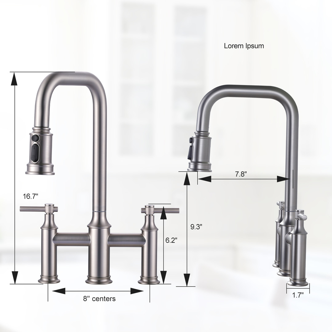 wowow matte black 3 hole high arc bridge kitchen faucet with sprayer 7