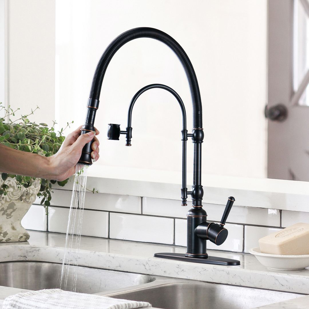 wowow oil rubbed bronze solid brass pre rinse faucet with dual mode pull down sprayer 3