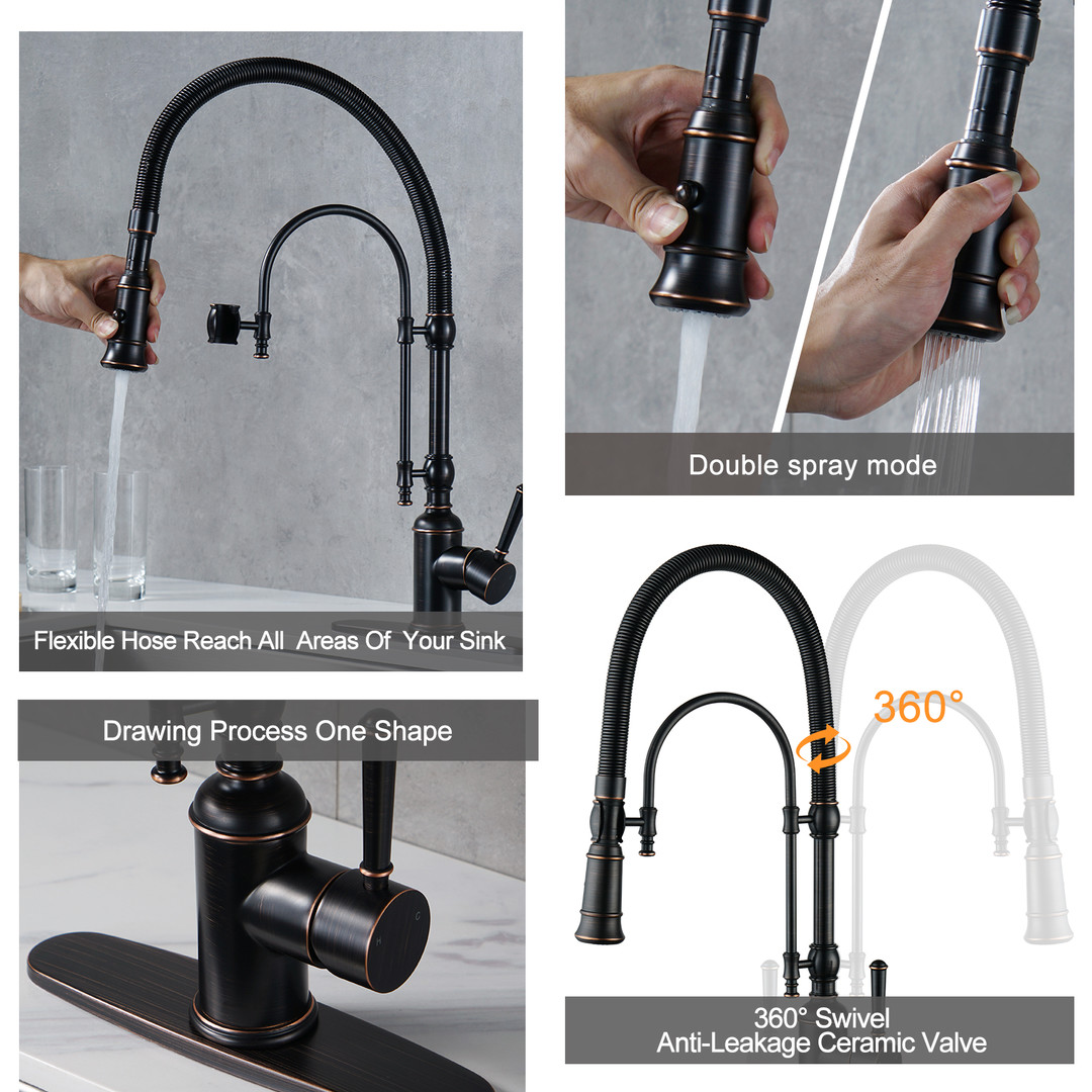 wowow oil rubbed bronze solid brass pre rinse faucet with dual mode pull down sprayer 4