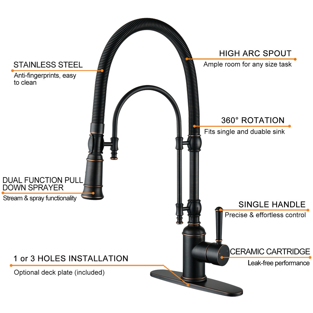 wowow oil rubbed bronze solid brass pre rinse faucet with dual mode pull down sprayer 5