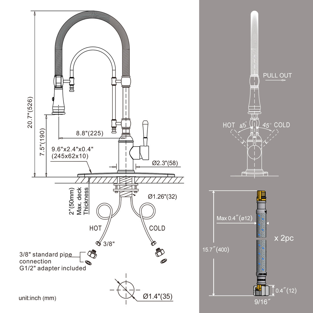 wowow oil rubbed bronze solid brass pre rinse faucet with dual mode pull down sprayer 8