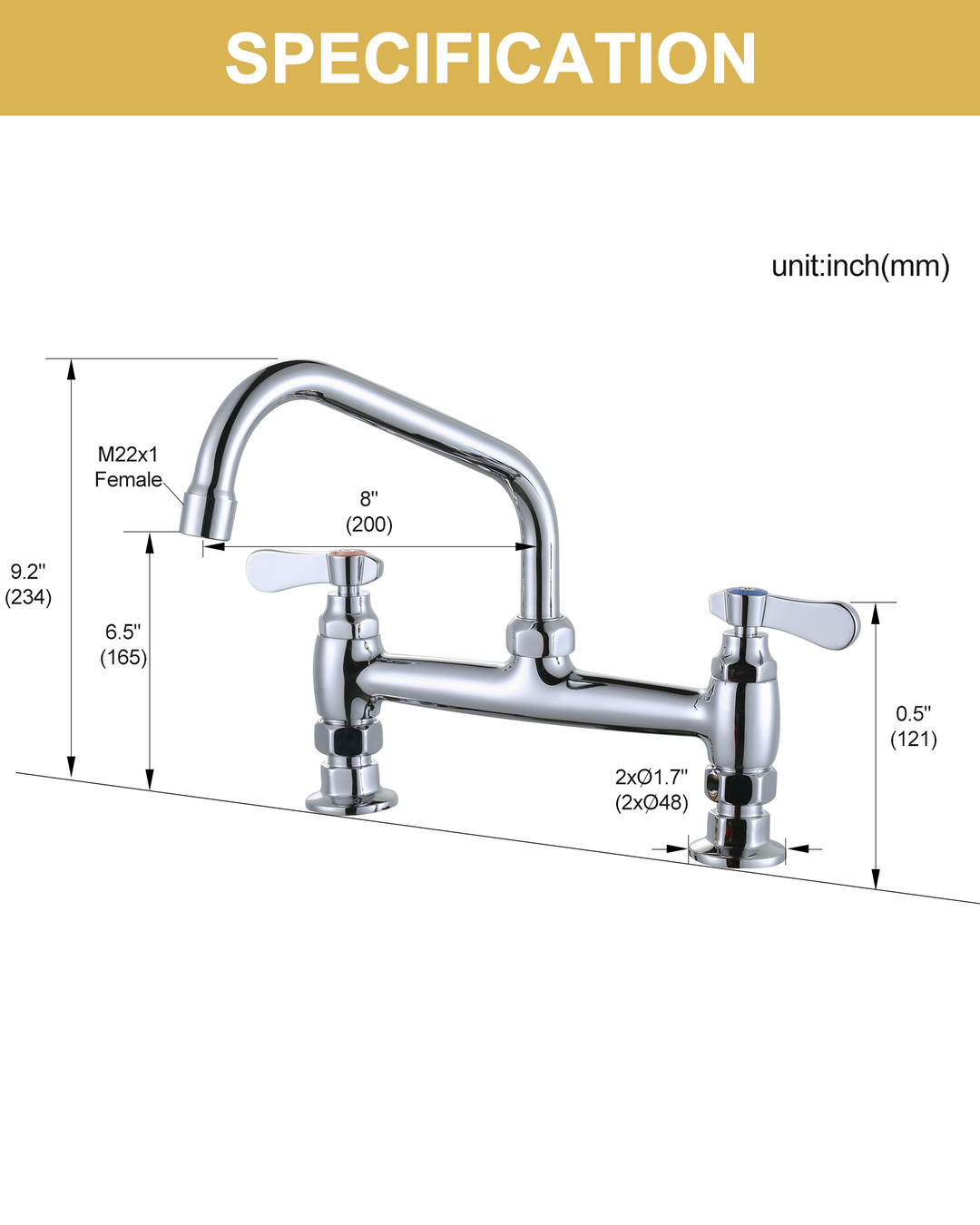 wowow polished chrome double handle deck mounted commercial standard kitchen faucet 3