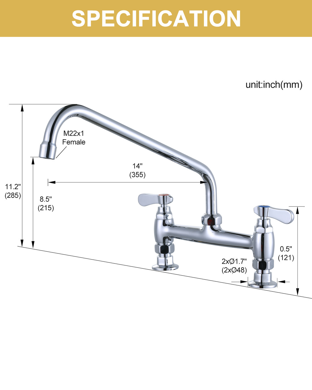 wowow polished chrome double handle deck mounted commercial standard kitchen faucet 6