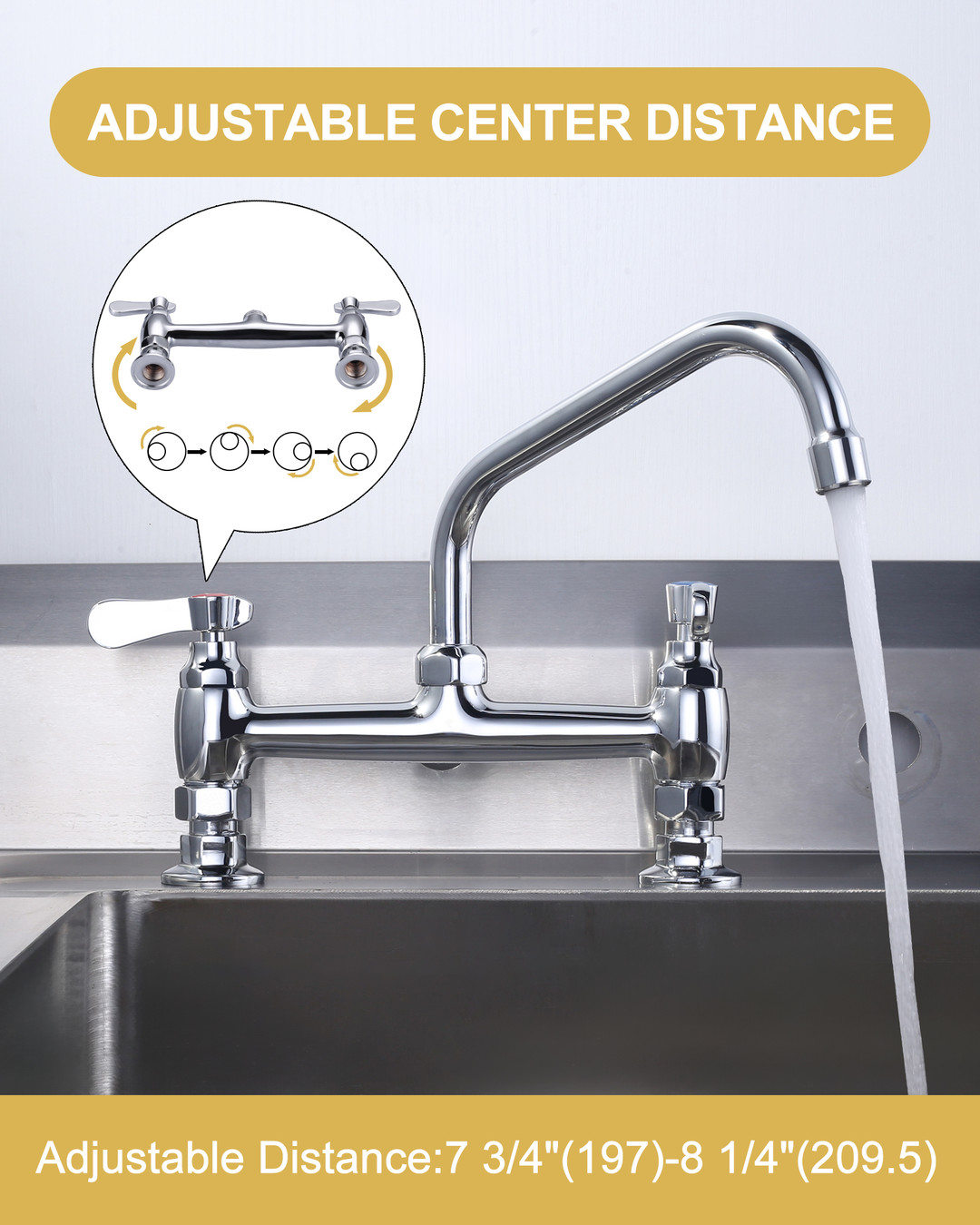 wowow polished chrome double handle deck mounted commercial standard kitchen faucet 7