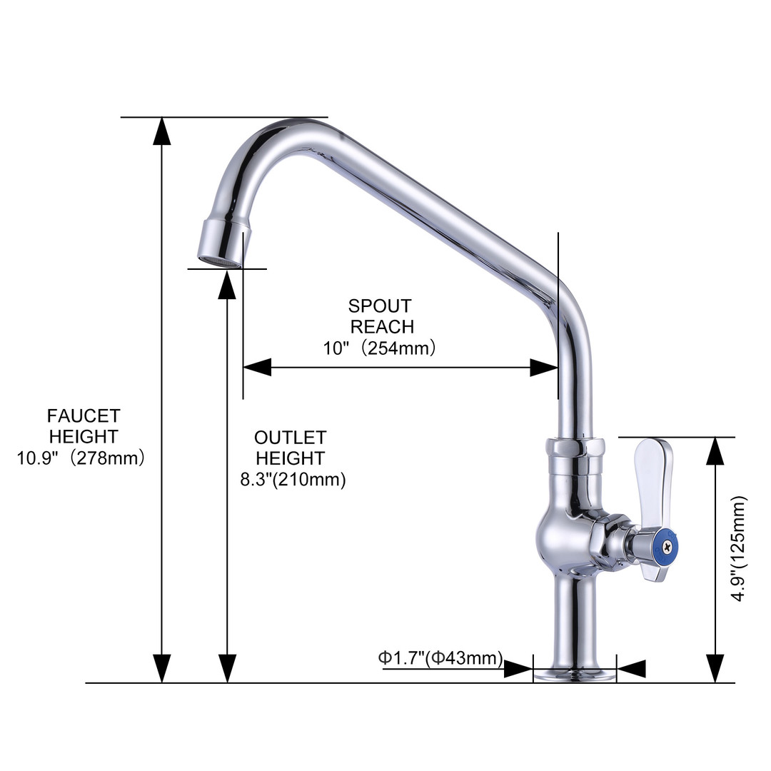 wowow polished chrome single handle deck mount standard kitchen faucet with 10 in swing spout 6