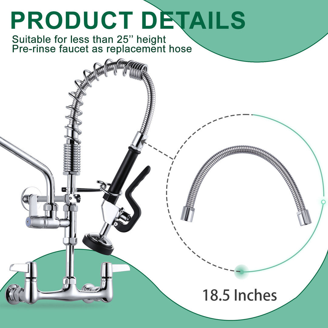 wowow pre rinse 18 5 in stainless steel flexible hose for commercial sink faucet 3