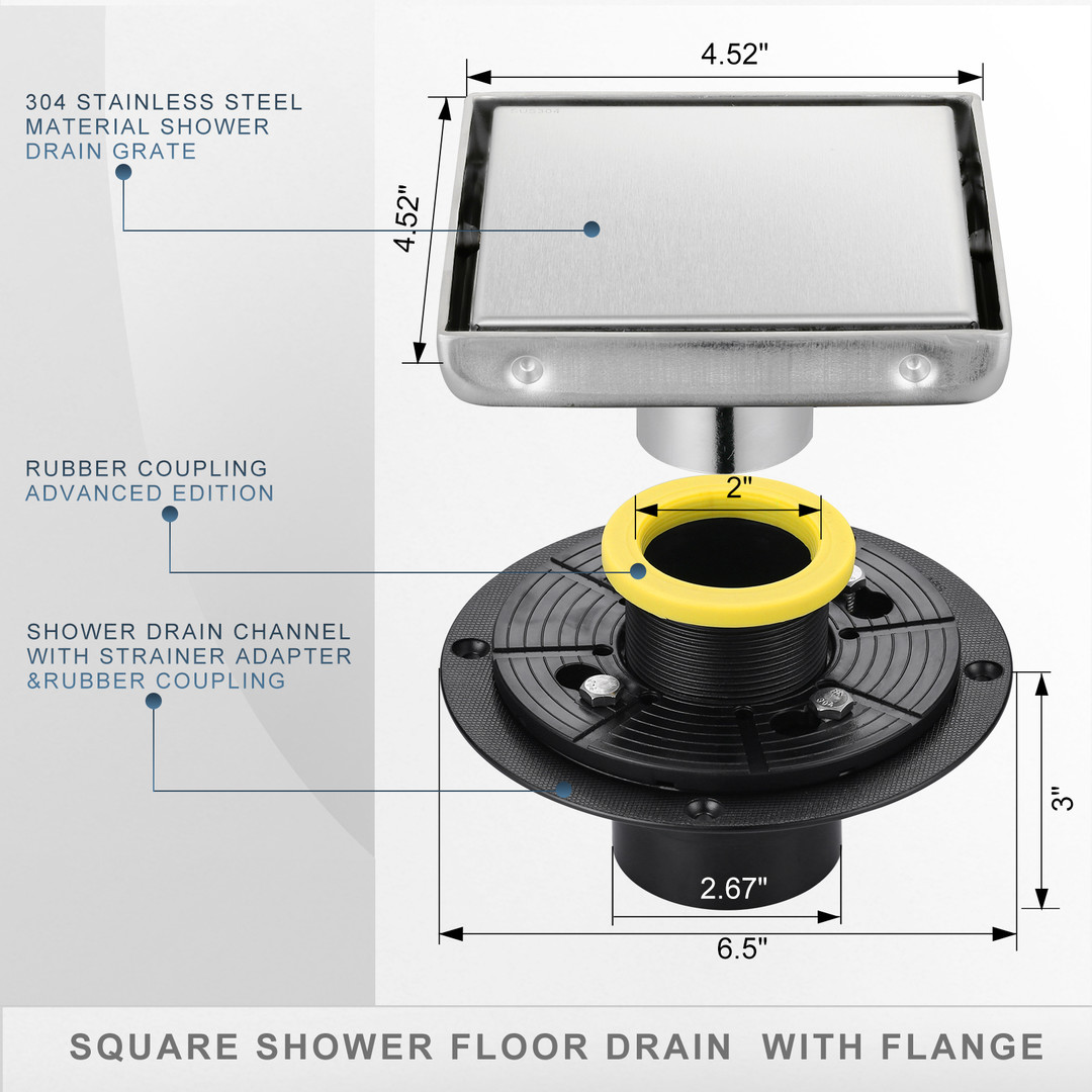 wowow square shower drain 6 inchfloor drain with tile insert grate 10