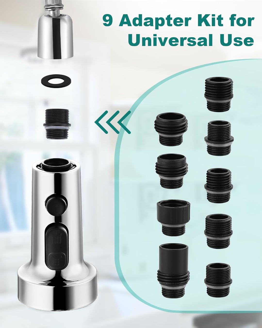 3 function kitchen faucet sprayer head replacement with 9 adapters 10