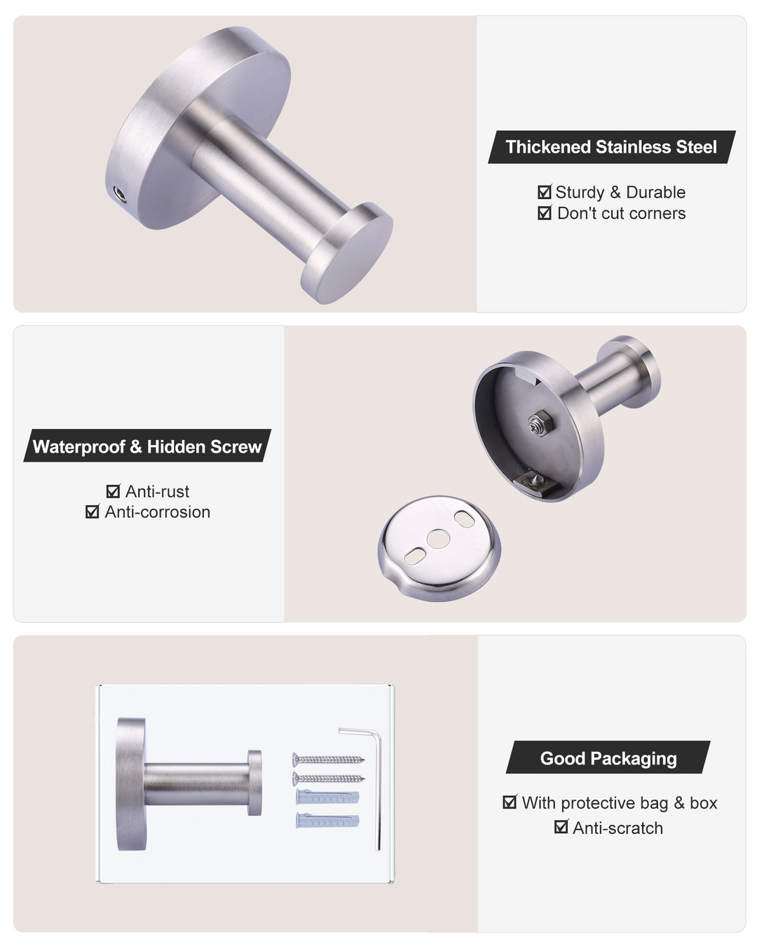 3 piece bathroom hardware set with towel ring hook 6