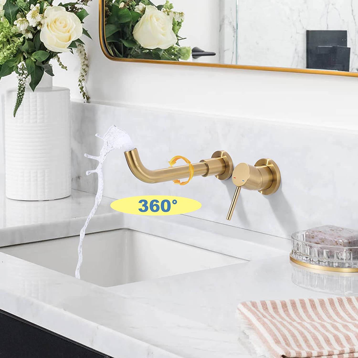 arcora single handle brushed gold wall mounted bathroom sink faucet 7