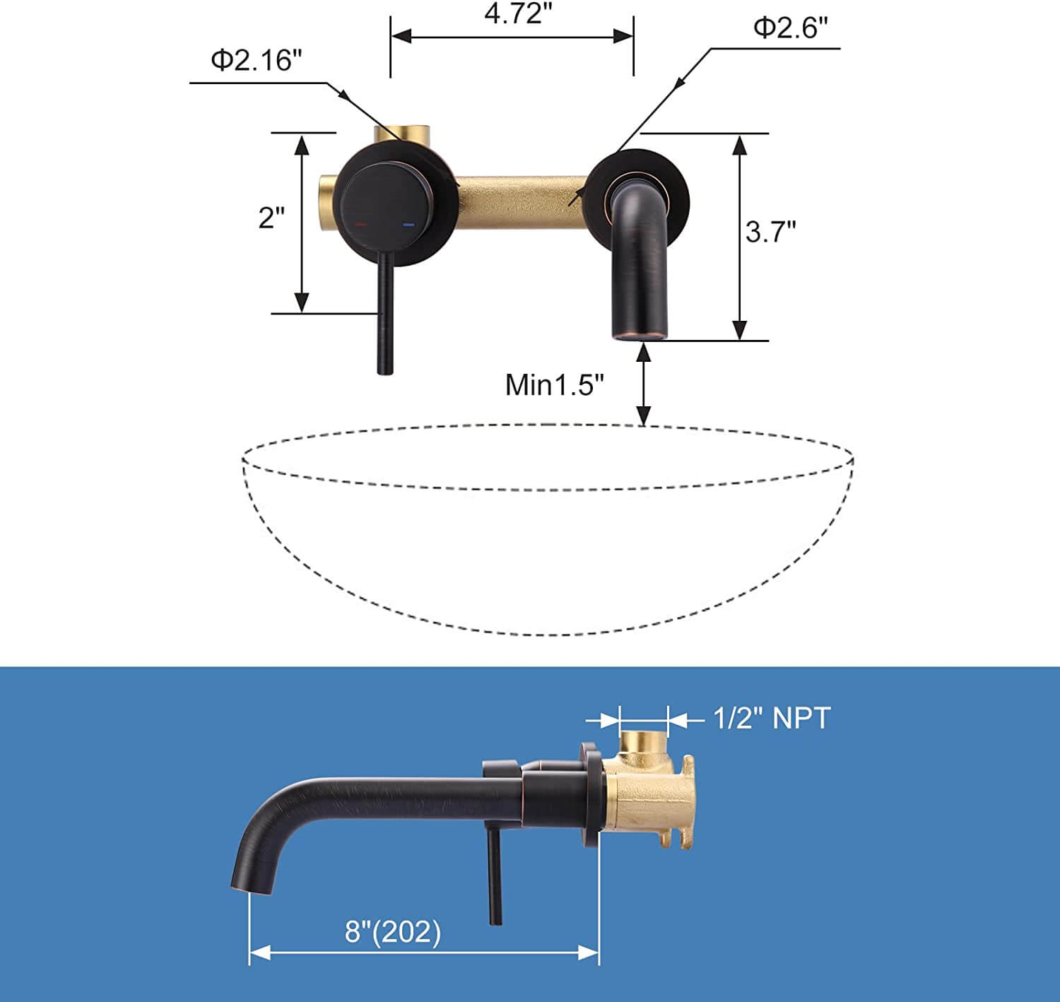 arcora single handle oil rubbed bronze wall mount bathroom faucet 4