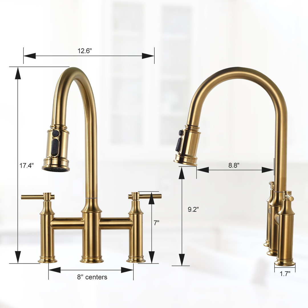 wowow double handle high arc bridge kitchen faucet with 3 spray patterns and 360 rotation spout 13