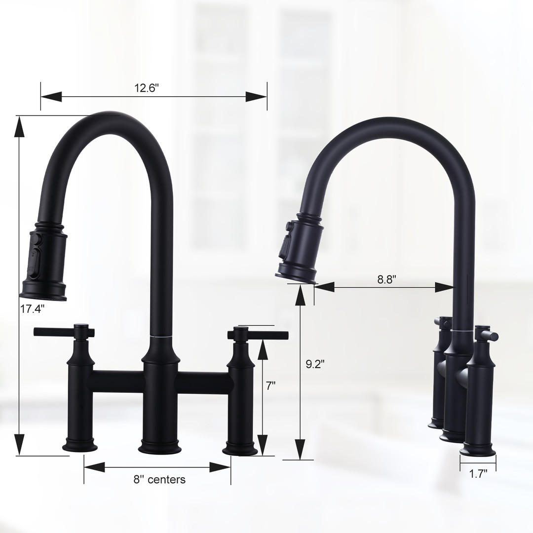 wowow double handle high arc bridge kitchen faucet with 3 spray patterns and 360 rotation spout 19