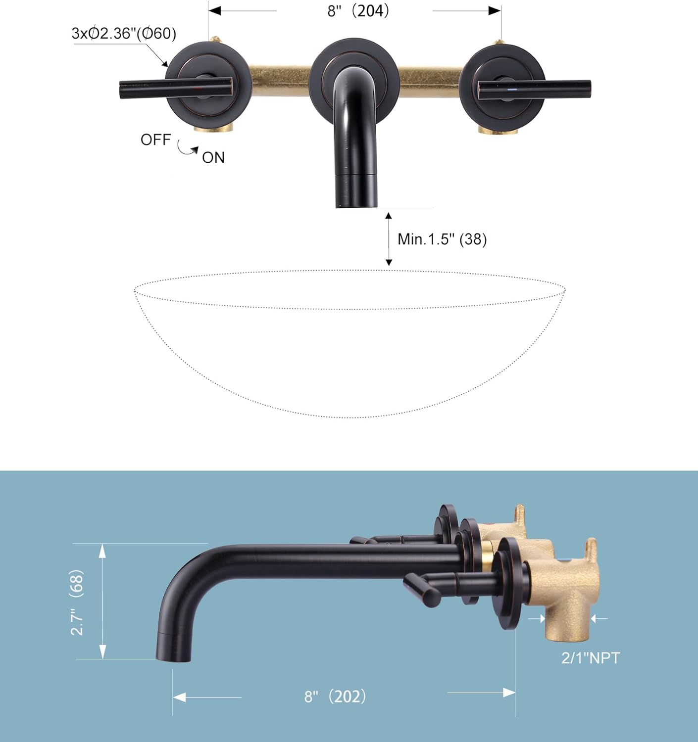 wowow double handle oil rubbed bronze wall mount widespread bathroom sink faucet with rough in valve 16